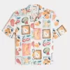 Camicia squadrata con motivo a timbro in misto lino