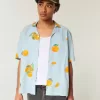 Camicia squadrata in misto lino arancione con motivo