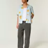 Camicia squadrata in misto lino arancione con motivo