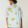 Camicia squadrata in misto lino arancione con motivo