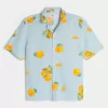 Camicia squadrata in misto lino arancione con motivo