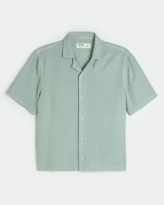 Camicia testurizzata a maniche corte in misto lino squadrato