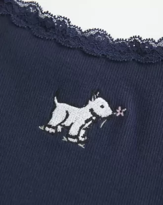 Canotta con grafica a forma di cane e bordi in pizzo