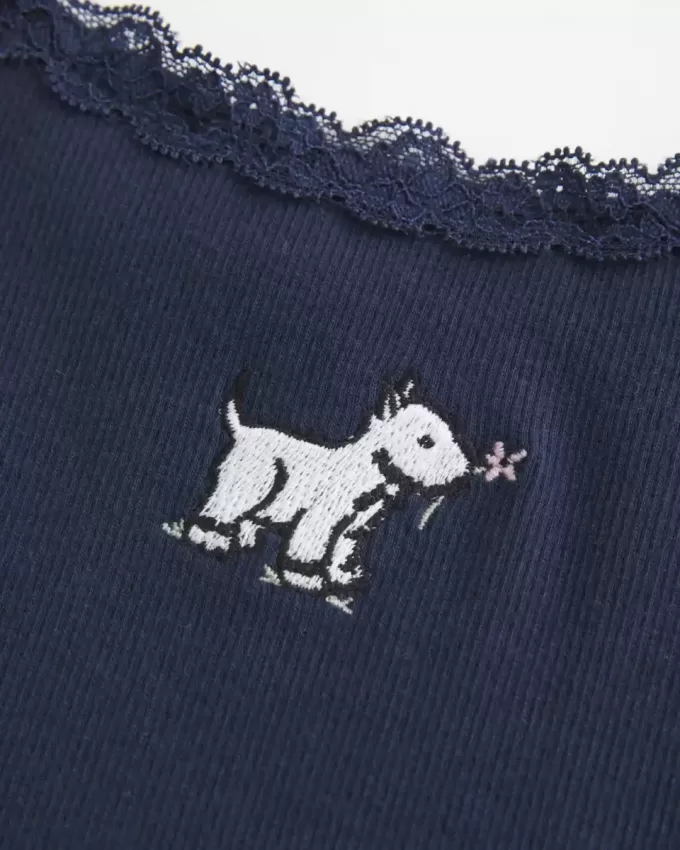 Canotta con grafica a forma di cane e bordi in pizzo
