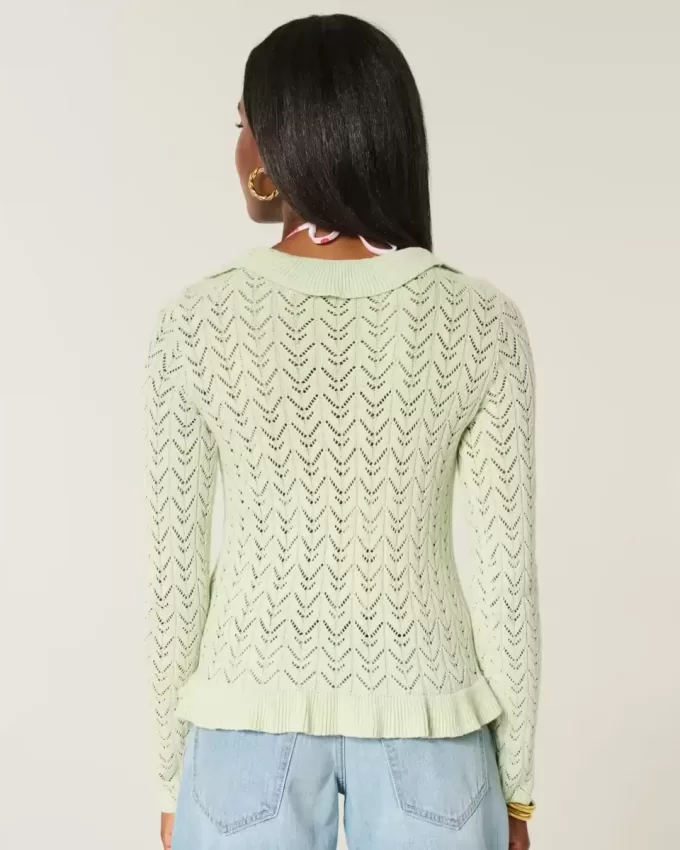 Cardigan con volant e nodo sul davanti