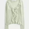 Cardigan con volant e nodo sul davanti