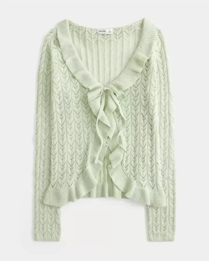 Cardigan con volant e nodo sul davanti