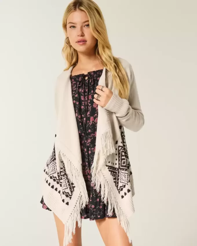 Cardigan senza chiusura con frange facili