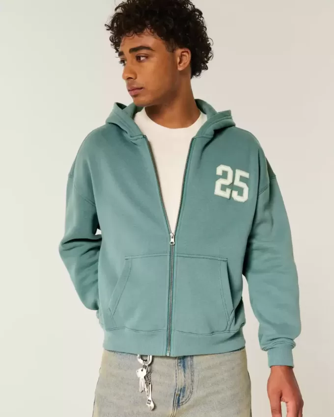 Felpa con cappuccio e zip con grafica a numeri squadrati