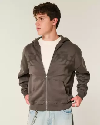 Felpa con cappuccio e zip con grafica Boxy Flame