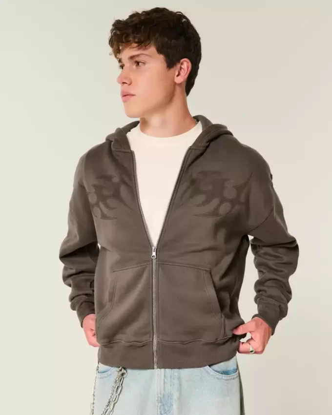 Felpa con cappuccio e zip con grafica Boxy Flame
