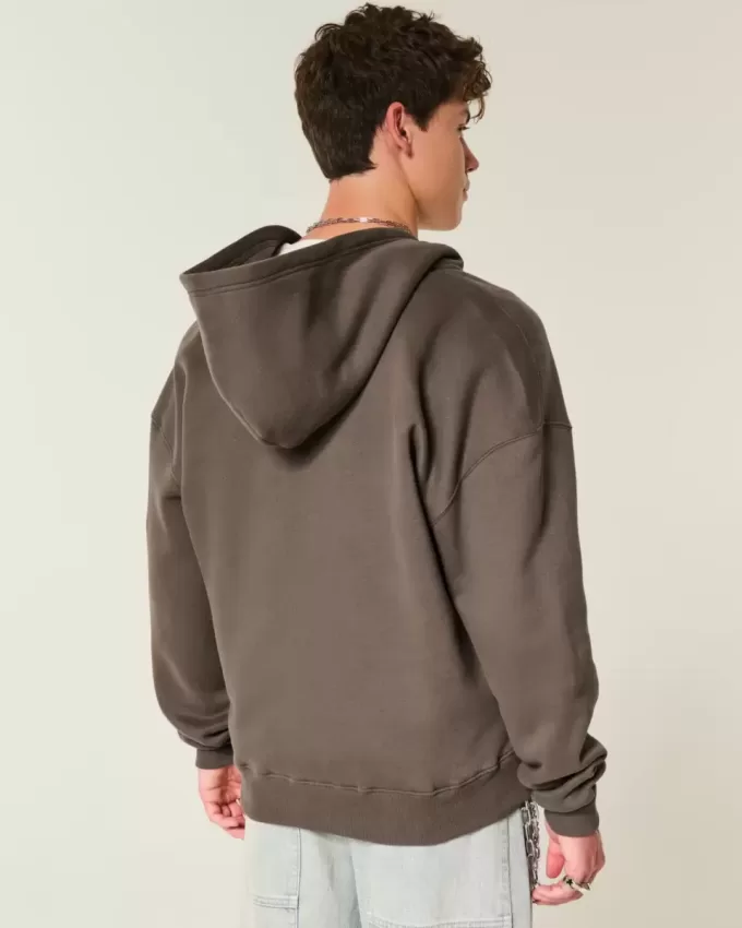 Felpa con cappuccio e zip con grafica Boxy Flame
