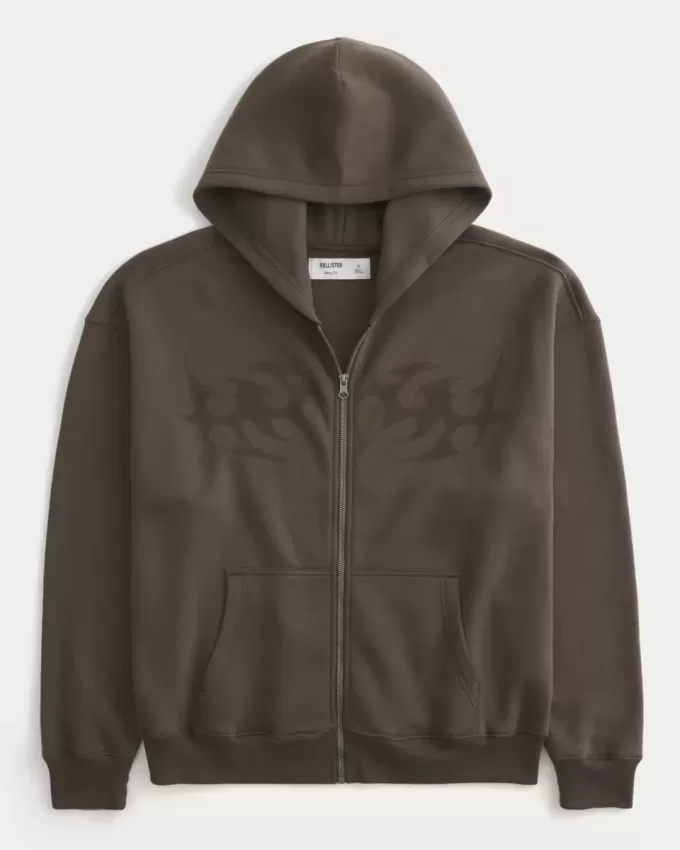 Felpa con cappuccio e zip con grafica Boxy Flame