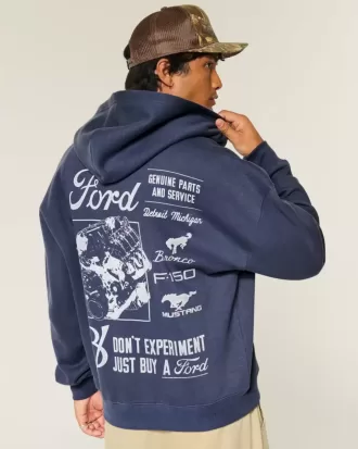 Felpa con cappuccio e zip con grafica Ford squadrata