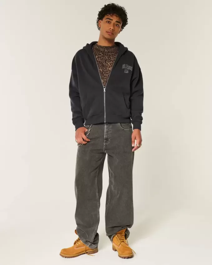 Felpa con cappuccio e zip con grafica Hollywood Boxy