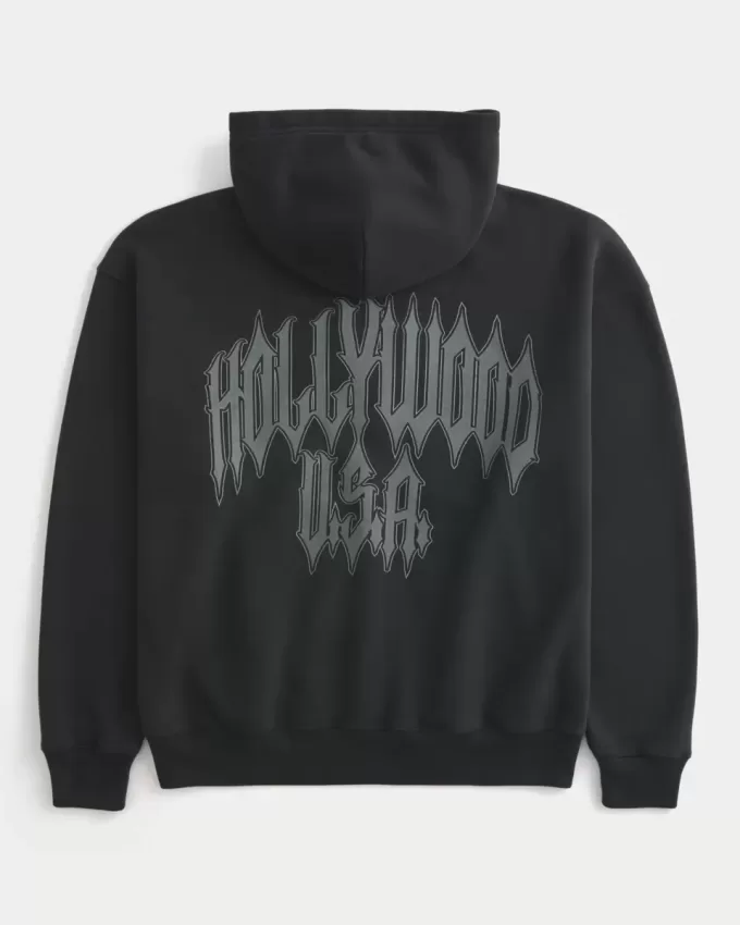 Felpa con cappuccio e zip con grafica Hollywood Boxy
