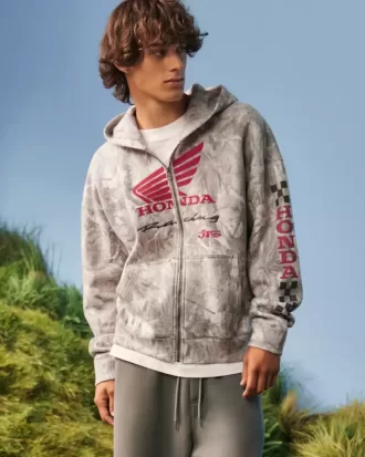 Felpa con cappuccio e zip con grafica Honda Racing Boxy