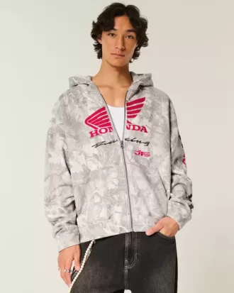 Felpa con cappuccio e zip con grafica Honda Racing Boxy