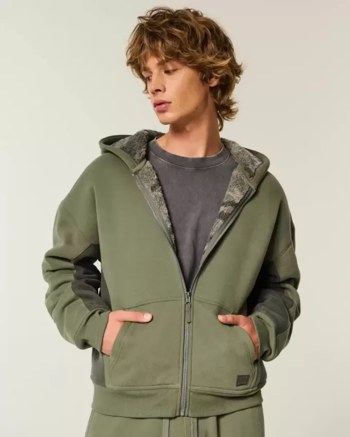 Felpa con cappuccio e zip foderata in sherpa Hollister x Crocs