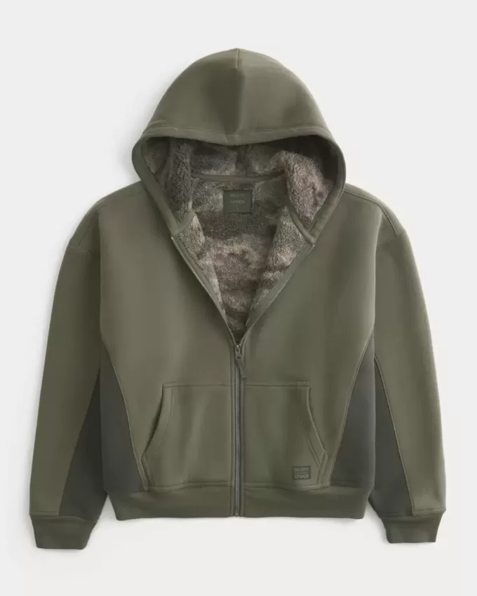 Felpa con cappuccio e zip foderata in sherpa Hollister x Crocs