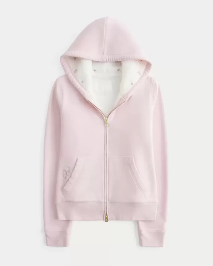 Felpa con cappuccio e zip foderata in sherpa Hollister x Crocs