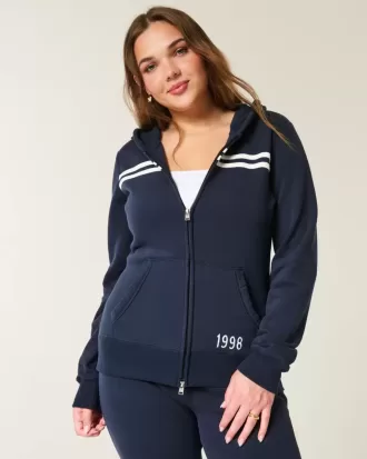 Felpa con cappuccio e zip grafica a righe sottili del 1998