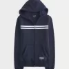 Felpa con cappuccio e zip grafica a righe sottili del 1998