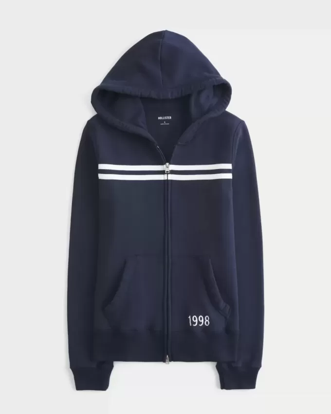 Felpa con cappuccio e zip grafica a righe sottili del 1998