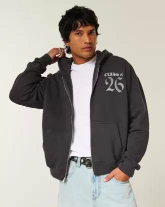 Felpa con cappuccio e zip grafica Boxy Class of 26