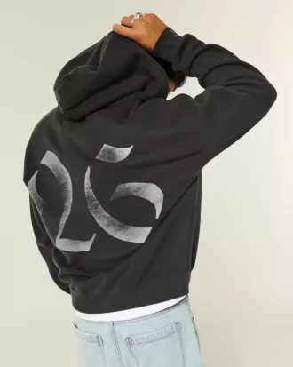 Felpa con cappuccio e zip grafica Boxy Class of 26