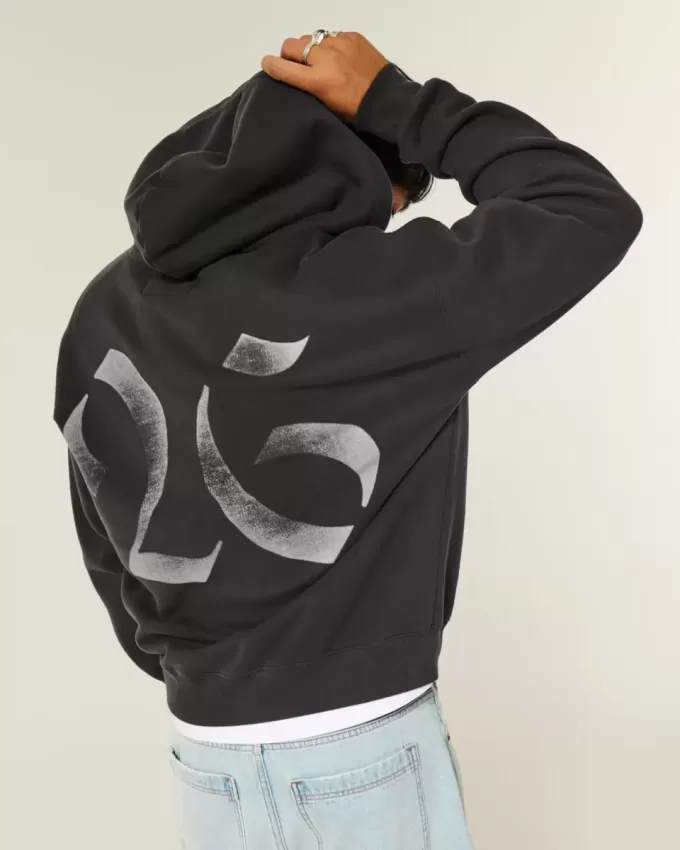 Felpa con cappuccio e zip grafica Boxy Class of 26