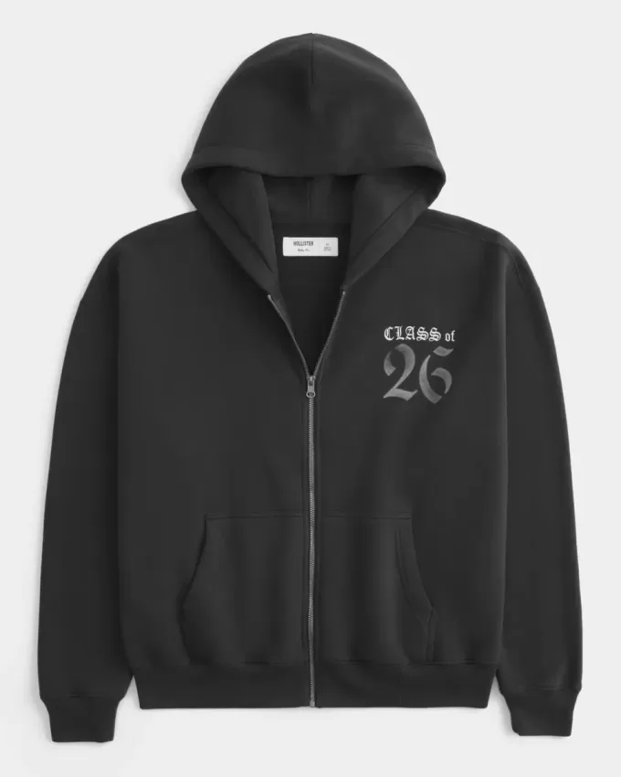 Felpa con cappuccio e zip grafica Boxy Class of 26