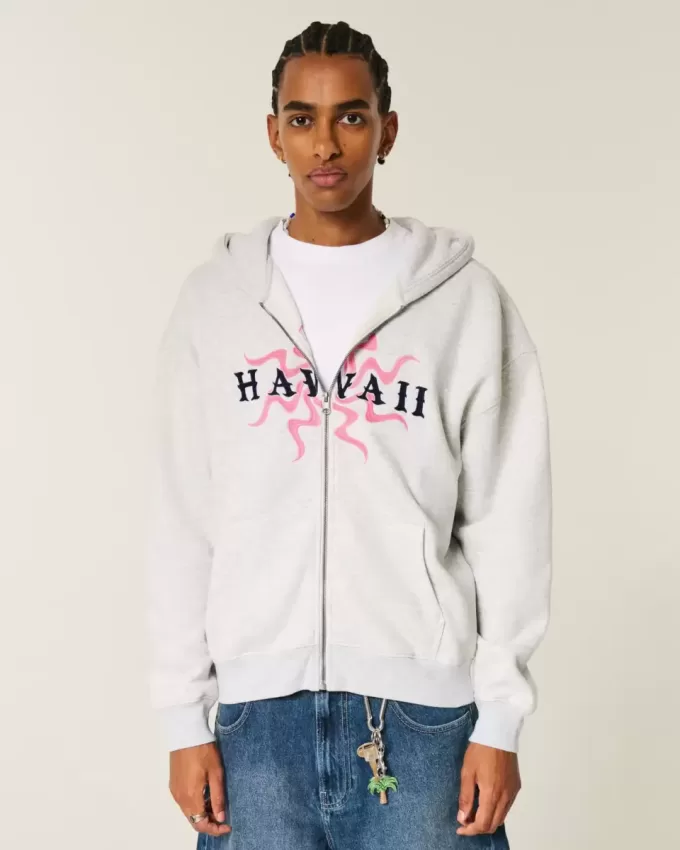 Felpa con cappuccio e zip grafica Boxy Hawaii
