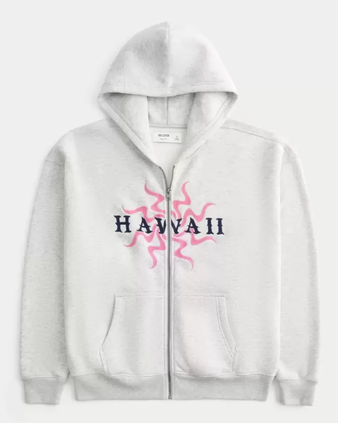 Felpa con cappuccio e zip grafica Boxy Hawaii