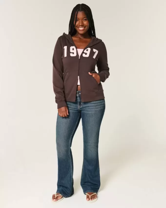 Felpa con cappuccio e zip grafica Slim 1997
