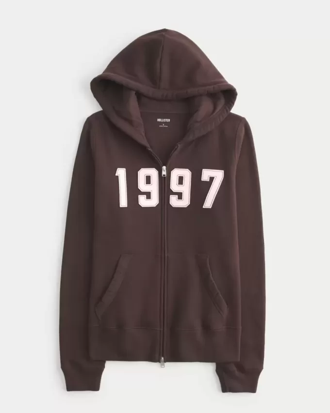 Felpa con cappuccio e zip grafica Slim 1997