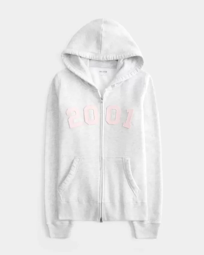 Felpa con cappuccio e zip grafica Slim 2001