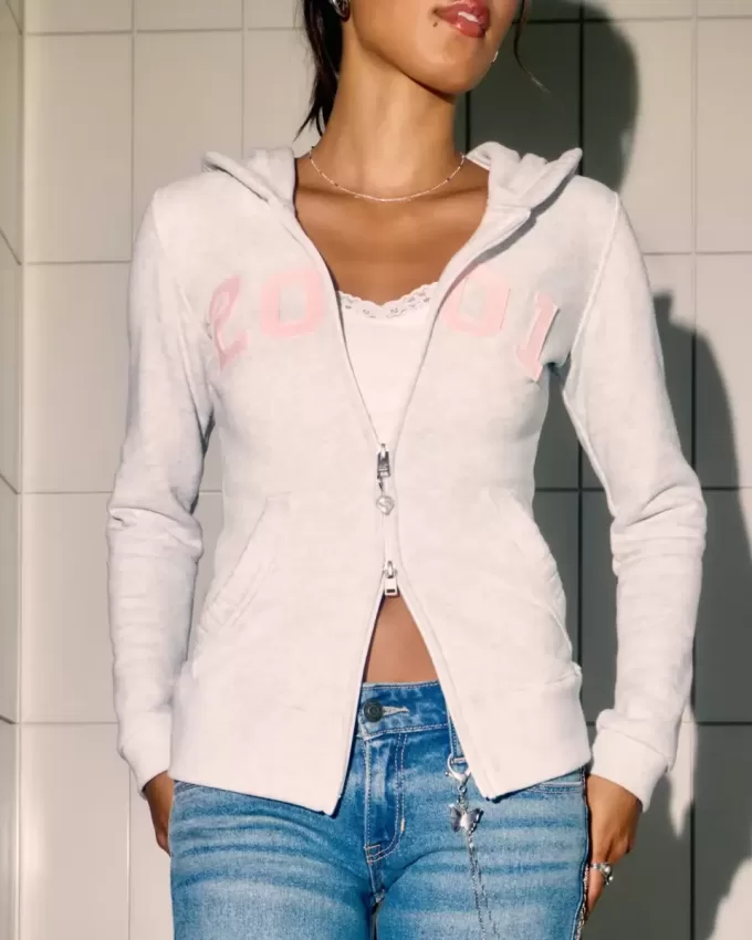 Felpa con cappuccio e zip grafica Slim 2001