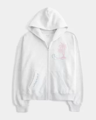 Felpa con cappuccio e zip oversize con grafica Palm