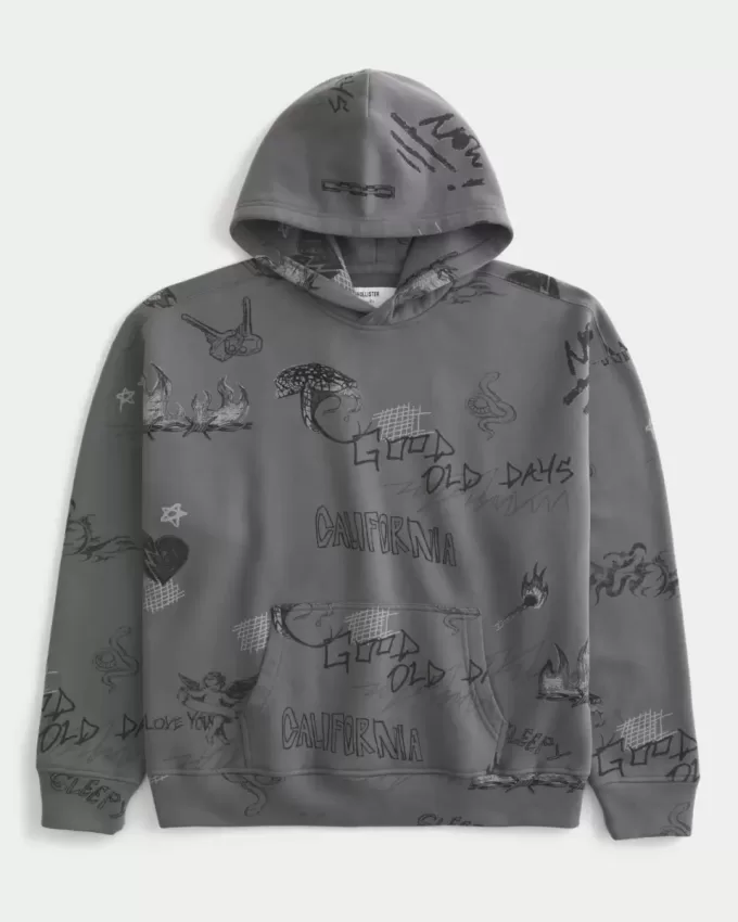 Felpa con cappuccio grafica Boxy Graffiti