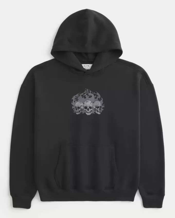 Felpa con cappuccio grafica con teschio squadrato
