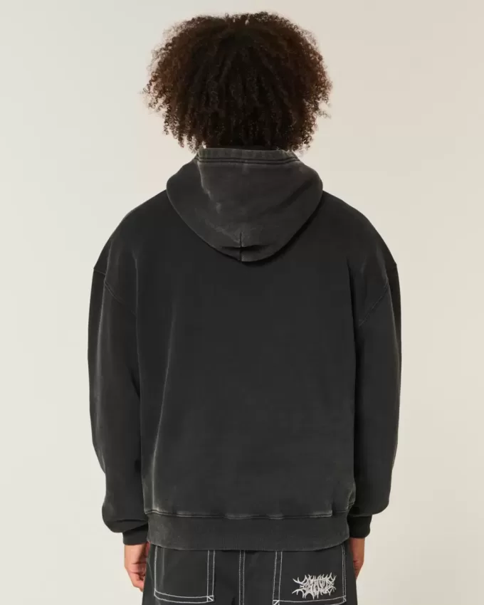 Felpa con cappuccio grafica ricamata squadrata