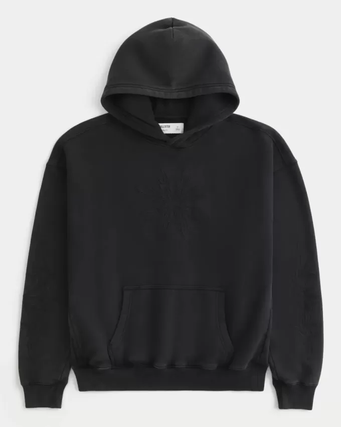Felpa con cappuccio grafica ricamata squadrata