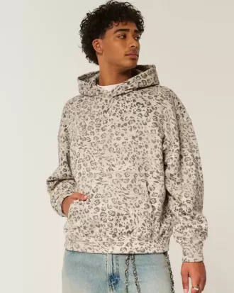 Felpa con cappuccio larga e stretta con stampa leopardata