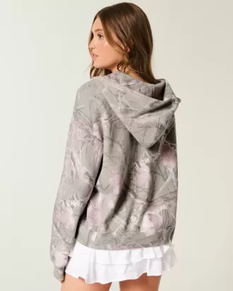 Felpa con cappuccio mimetica oversize con cerniera