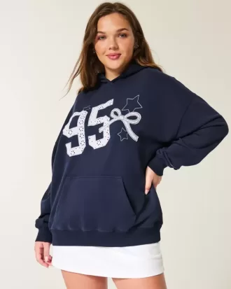 Felpa con cappuccio oversize con grafica universitaria