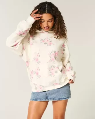 Felpa con cappuccio oversize con motivo floreale Hollister Feel Good