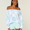 Felpa con doppia spalla scoperta e effetto tie-dye