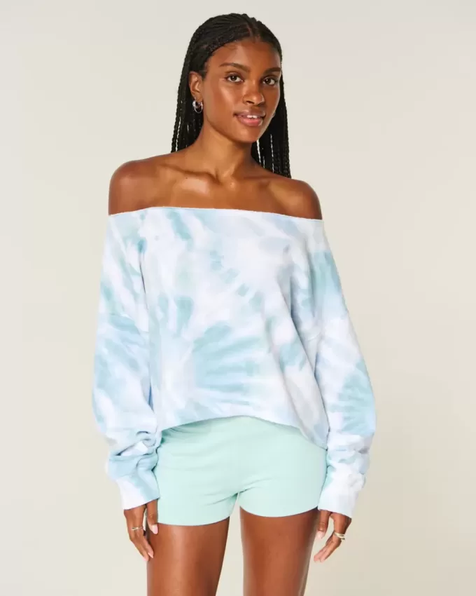 Felpa con doppia spalla scoperta e effetto tie-dye