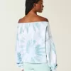 Felpa con doppia spalla scoperta e effetto tie-dye